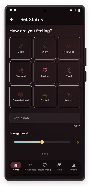 Set status: nine moods to choose from